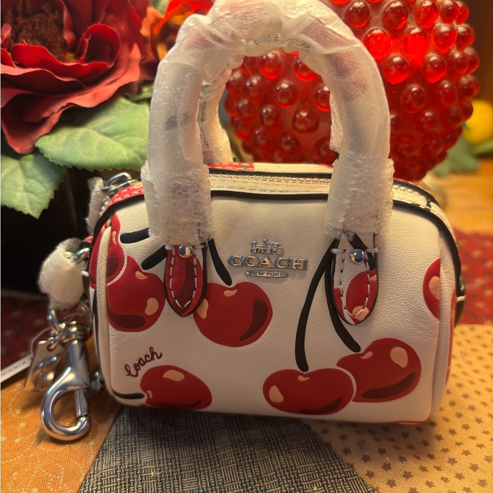 Coach Mini Rowan Bag Charm/Key FOB w/Cherry Print/ NO OFFERS